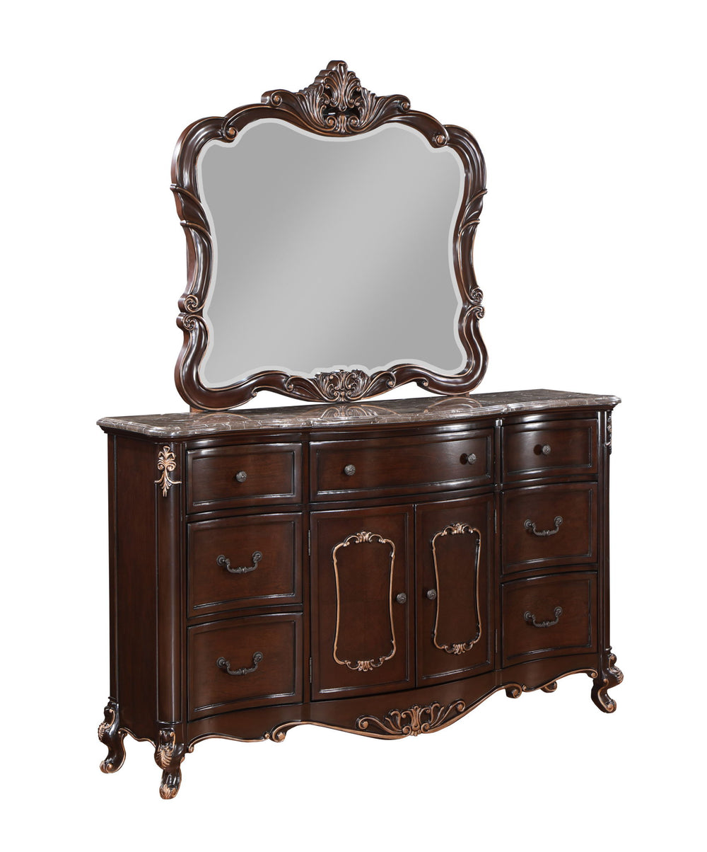 Constantine - Dresser With Marble Top Dark Brown Dresser & Mirror