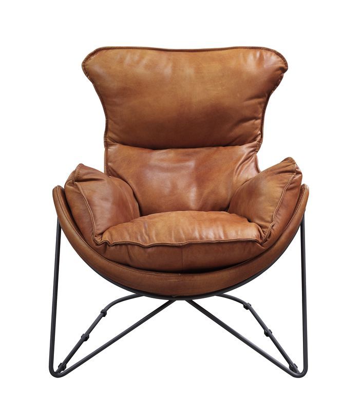 Thurshan - Accent Chair - Aperol Top Grain Leather & Black Finish