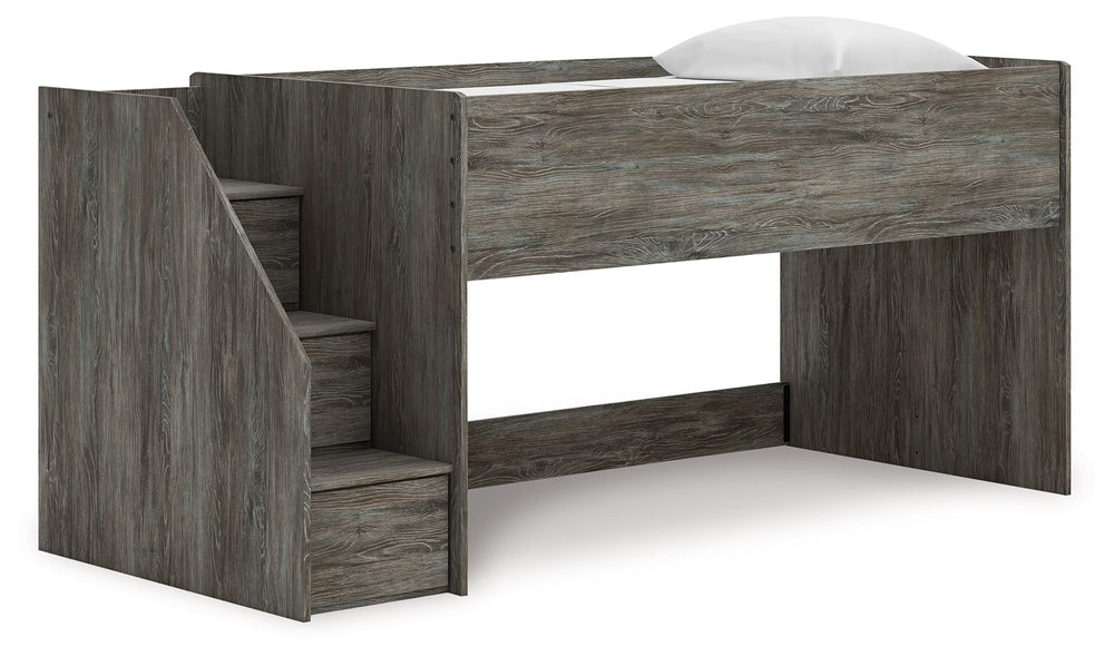Frandern - Loft Bed Gray Twin Storage Steps