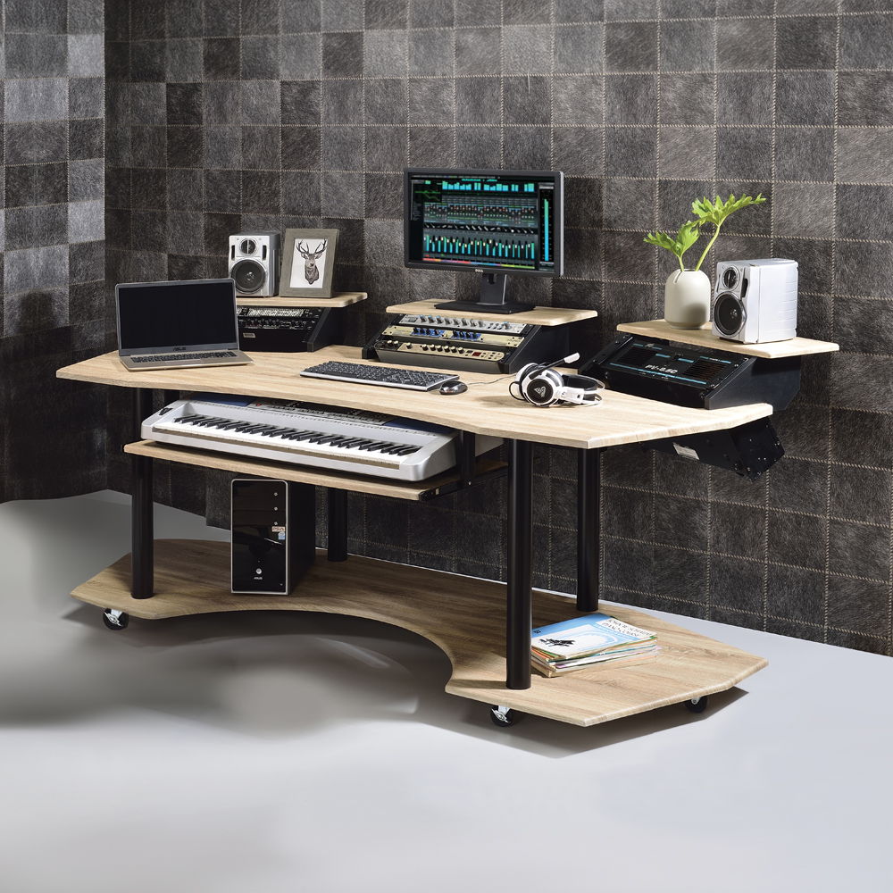 Eleazar - Music Recording Studio Desk Black Oak 70"W x 39"D x 36"H
