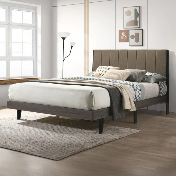Valdemar - Queen Bed - Brown Fabric & Weathered Gray