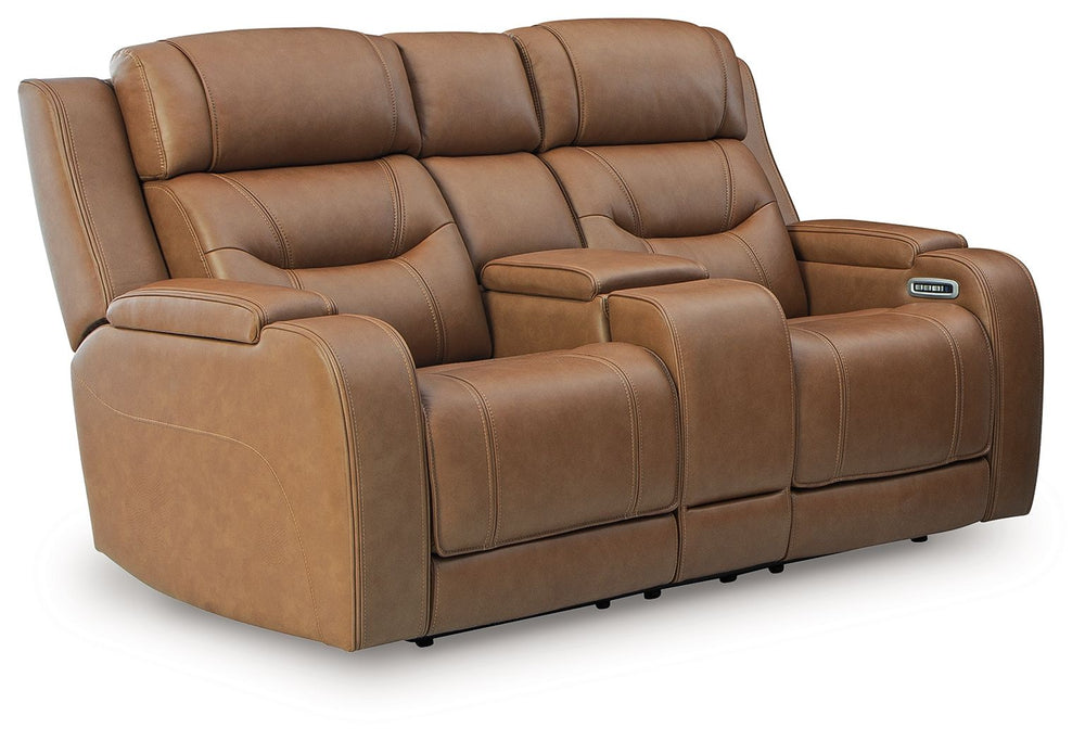 Knightington - Power Reclining Loveseat With Audio Seating Light Brown