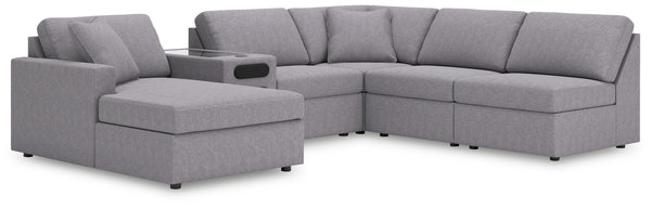 Modmax - Granite - Sectional Gray 6 Pc. Sectional With Laf Corner Chaise And Audio Console