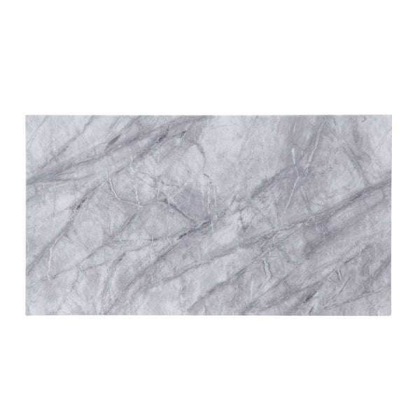 Satinka - Coffee Table - Light Gray Printed Faux Marble Top & Mirrored Silver