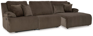 Top Tier - Reclining Sectional Dark Brown 3 Pc. Right Arm Facing Press Back Chaise Reclining Sectional