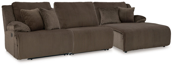 Top Tier - Reclining Sectional Dark Brown 3 Pc. Right Arm Facing Press Back Chaise Reclining Sectional