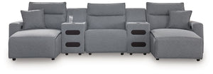 ModMax II - Salt And Pepper - Reclining Sectional Gray 5 Pc. Double Chaise Power Reclining Sectional With 2 Audio Consoles