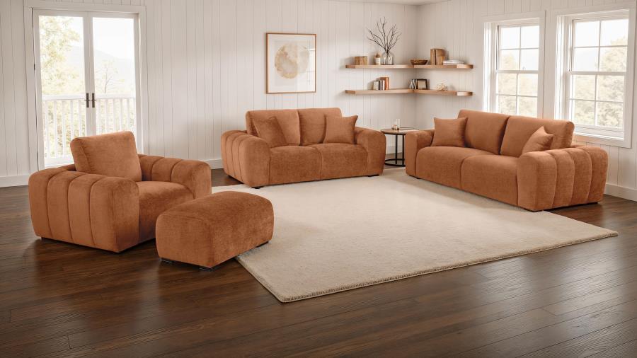 Burnett - Chenille Upholstered Sofa Set Orange 2 Pc. Sofa, Loveseat