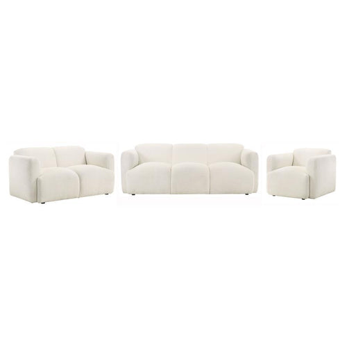 Dorset - Upholstered Round Track Arm Sofa Set White 3 Pc. Sofa, Loveseat, Chair