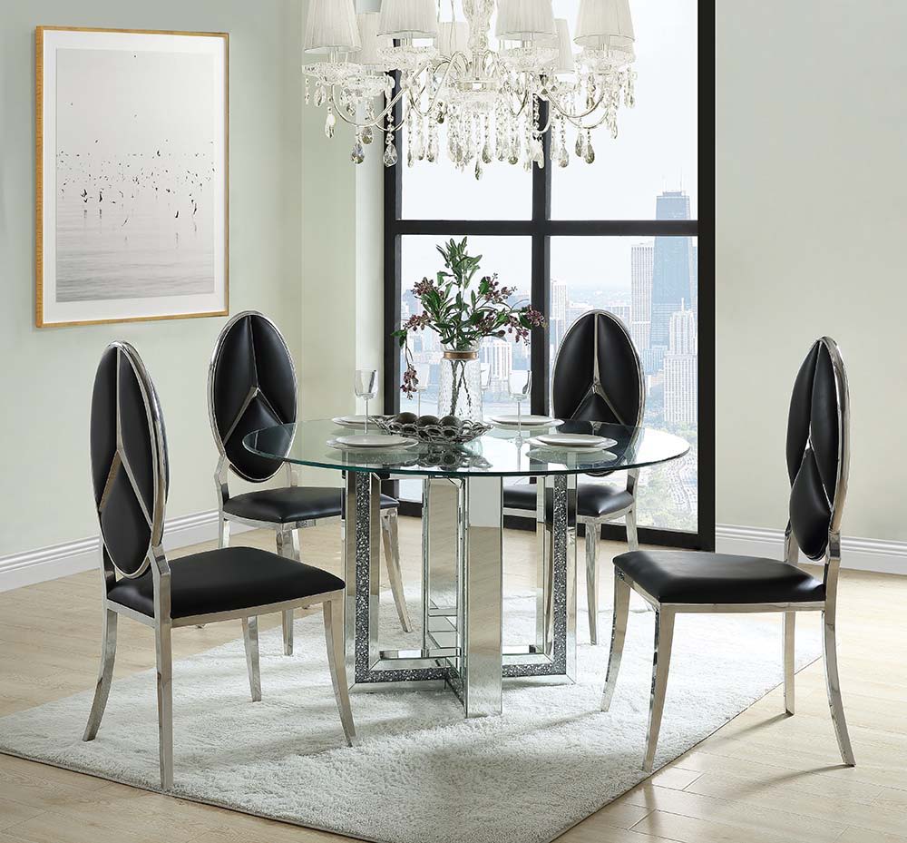 Noralie - Round Dining Table - Mirrored & Faux Diamonds