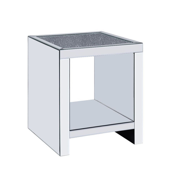 Noralie - End Table With Open Storage Compartment - Clear Glass, Mirrored & Faux Diamonds