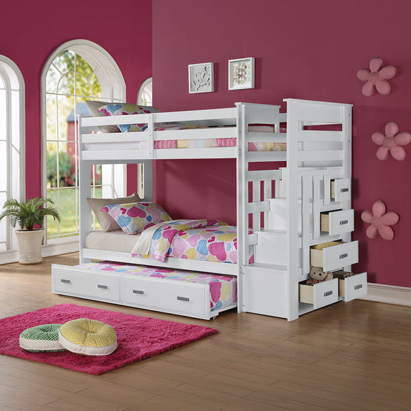 Allentown - Bunk Bed w/Storage Ladder & Trundle White Twin over Twin