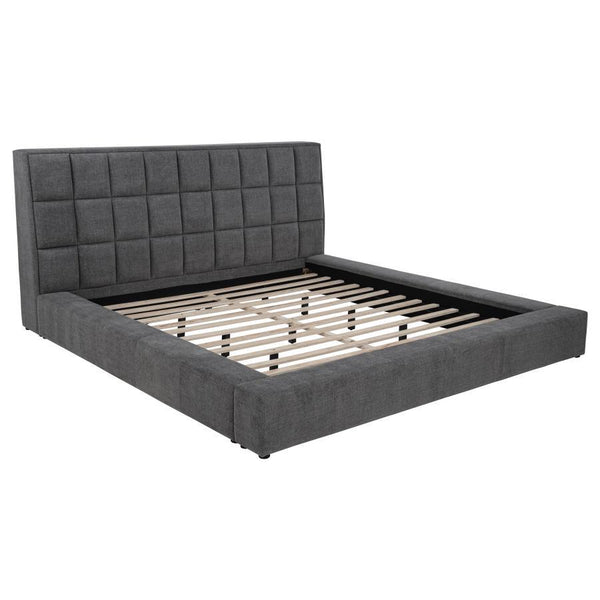 Dreux - Upholstered Panel Platform Bed Dark Gray Queen