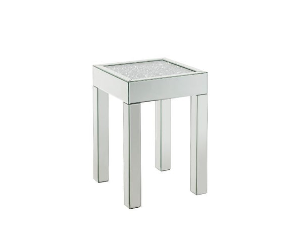 Noralie - 16" Square End Table With Glass Top - Mirrored & Faux Diamonds