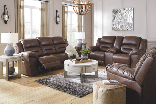 Stoneland - Power Reclining Living Room Set Dark Brown 3 Pc. - Reclining Power Sofa, Double Reclining Power Loveseat with Console, Power Rocker Recliner