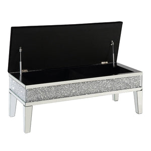 Noralie - 19" Bench With Storage - Mirrored & Faux Diamonds