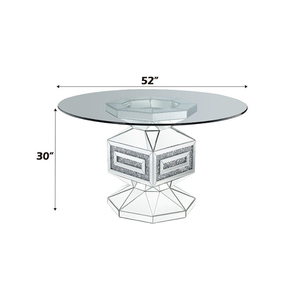 Noralie - 30" Dining Table - Clear Glass, Mirrored & Faux Diamonds