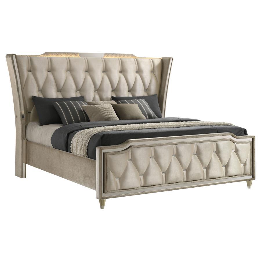 Lorient - LED Upholstered Bed Beige