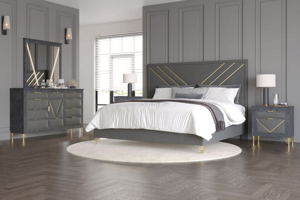 Symmetry - 6/6 Eastern King 5 Piece Bedroom Set (Bed, Dresser, Mirror, 2 Nightstands) - Gray