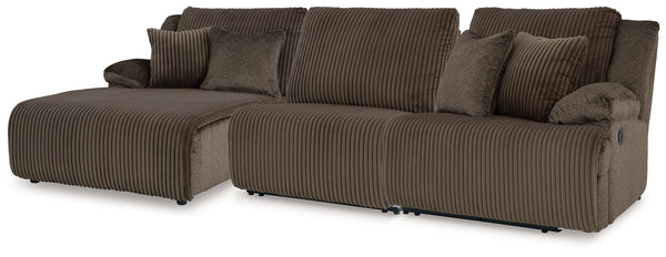 Top Tier - Reclining Sectional Dark Brown 3 Pc. Left Arm Facing Press Back Chaise Reclining Sectional