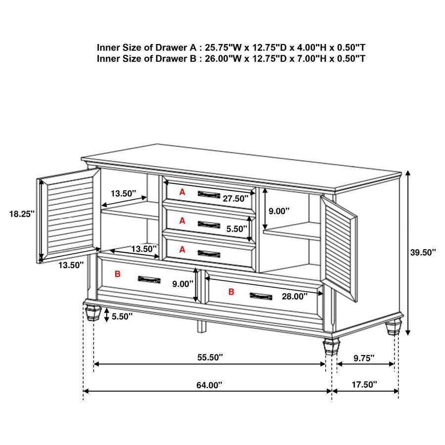 Franco - 5-Drawer Dresser White