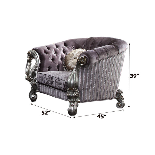 Versailles - Chair With 2 Pillows - Velvet & Antique Platinum