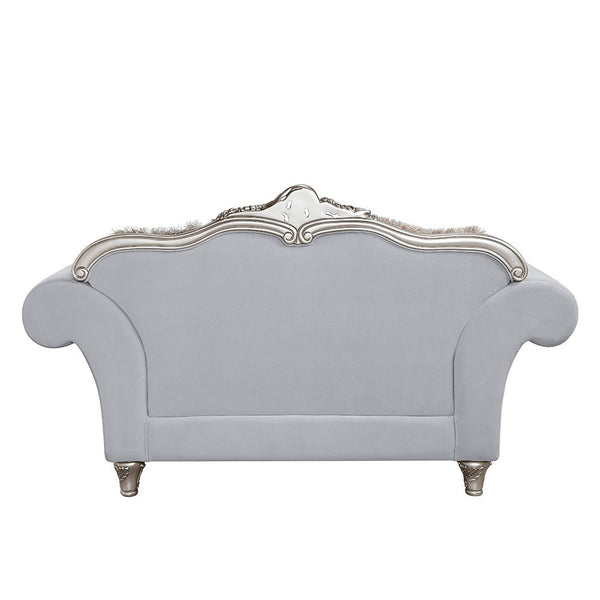 Pelumi - Loveseat With 5 Pillows - Light Gray Linen & Platinum