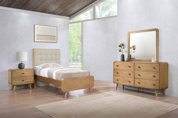 Robyn - Bedroom Set Light Brown 4 Pc. Bed, Dresser, Mirror, Nightstand Twin