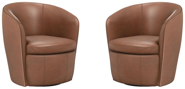 Barolo - 100% Italian Leather Swivel Club Chair (Set of 2)