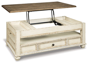 Realyn - Lift Top Cocktail Table - White / Brown