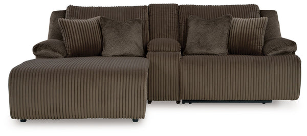 Top Tier - Reclining Sectional Dark Brown 3 Pc. Left Arm Facing Chaise Reclining Sectional Sofa With Console
