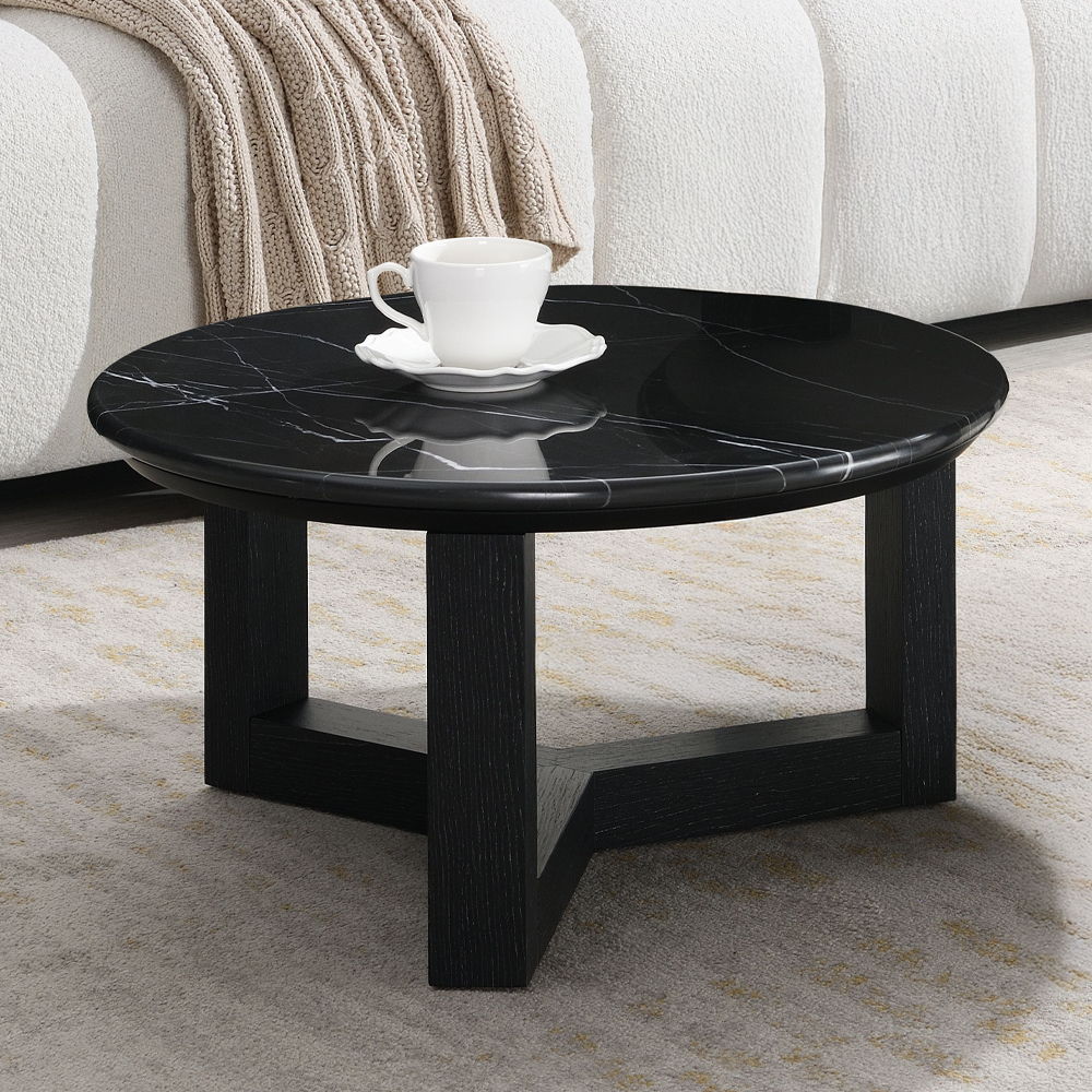 Dara - Coffee Table Natural Marble Top & Black 23.6"W x 23.6"D x 12"H