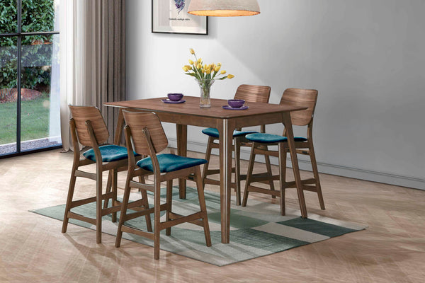 Oscar - Counter Table Set - Walnut Blue 5 Pc. Table, 4 Chairs