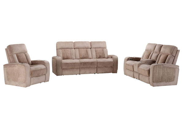 Equinox - Power Reclining Sofa Set Mushroom 3 Pc. Sofa, Loveseat, Recliner