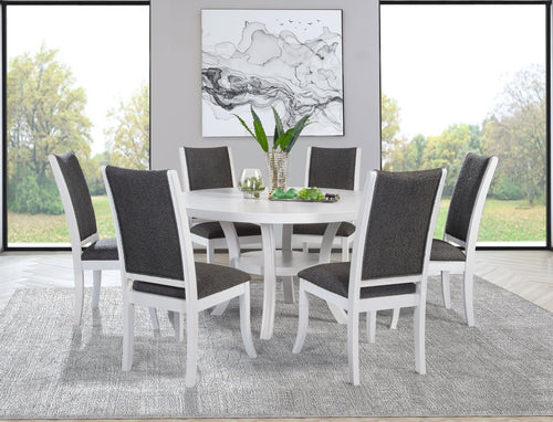Judd - Round Wood Dining Table Set White 7 Pc. Table, 6 Chairs