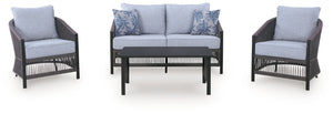 Bridges Beach - Loveseat, Lounge Chairs, Table Set (Set of 4) - Gray