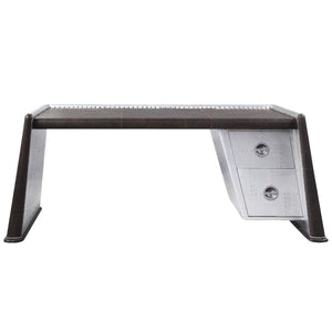 Brancaster - Executive Writing Desk - Distress Chocolate Top Grain Leather & Aluminum