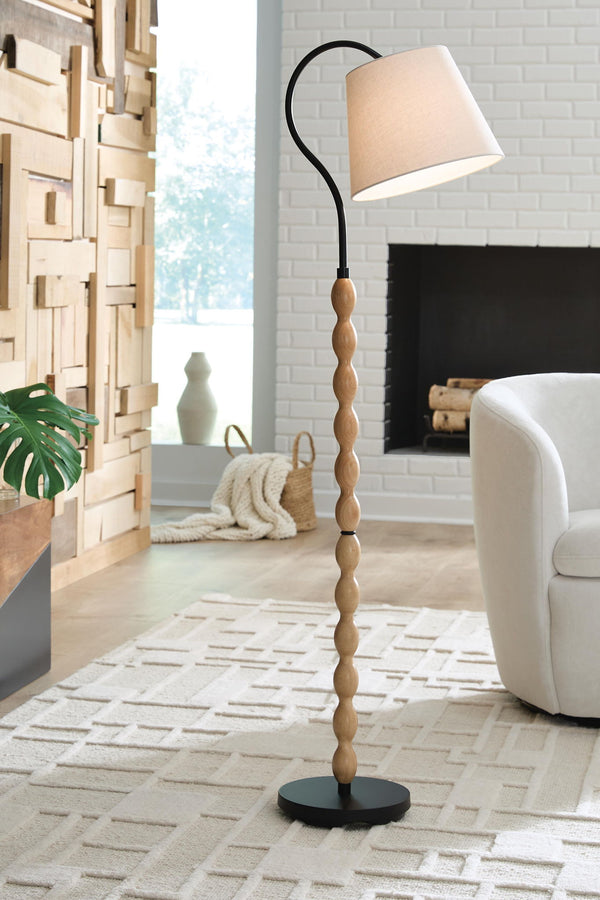 Corinwell - Wood Floor Lamp - Brown / Black