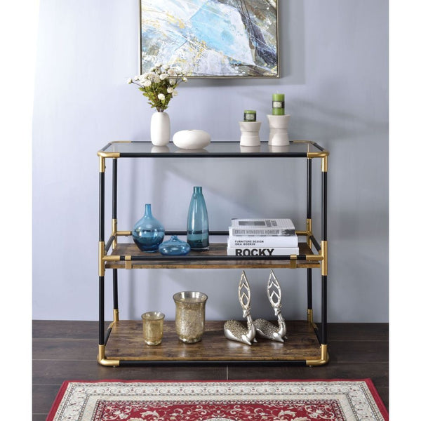 Heleris - Console Table - Smoky Glass Top & Black & Gold