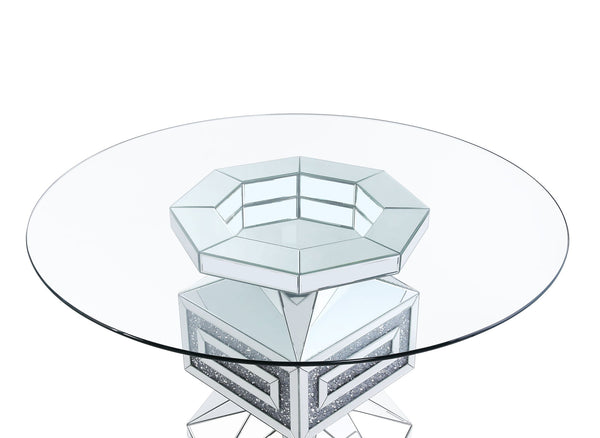 Noralie - 30" Dining Table - Clear Glass, Mirrored & Faux Diamonds