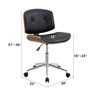 Camila - 36" Office Chair - Black Synthetic Leather & Walnut