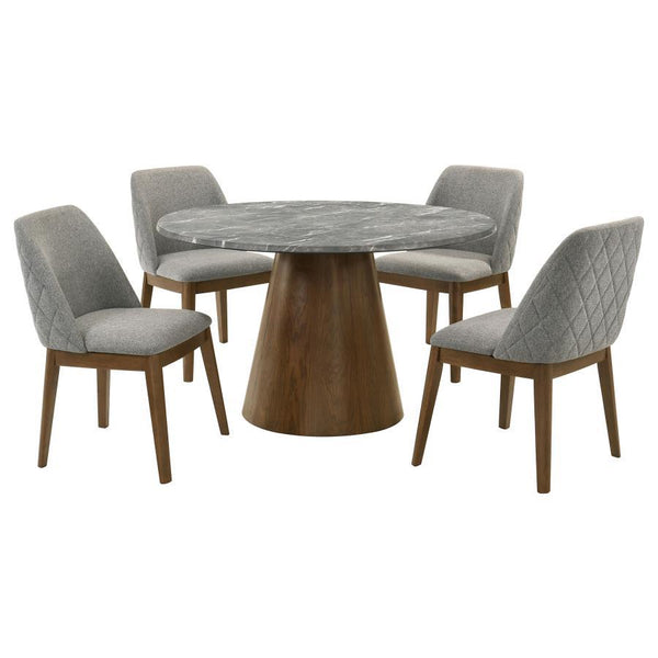 Franklin - 5 Piece Round Dining Table Set - Gray And Dark Oak