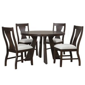 Chestnut Ridge - 5 Piece Dining Room Set (Round 47" Table & 4 Chairs) - Brown / Beige