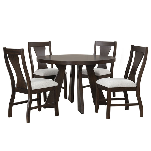 Chestnut Ridge - 5 Piece Dining Room Set (Round 47" Table & 4 Chairs) - Brown / Beige