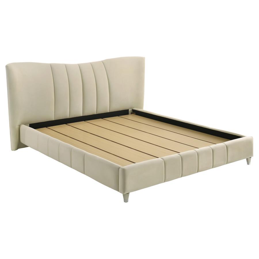 Evelyn - Upholstered Panel Platform Bed Beige