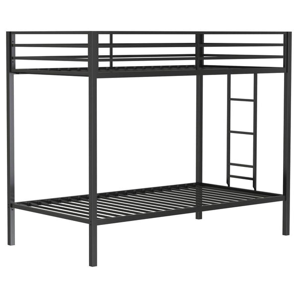 Alevera - Metal Bunk Bed With Ladder Black Twin over Twin