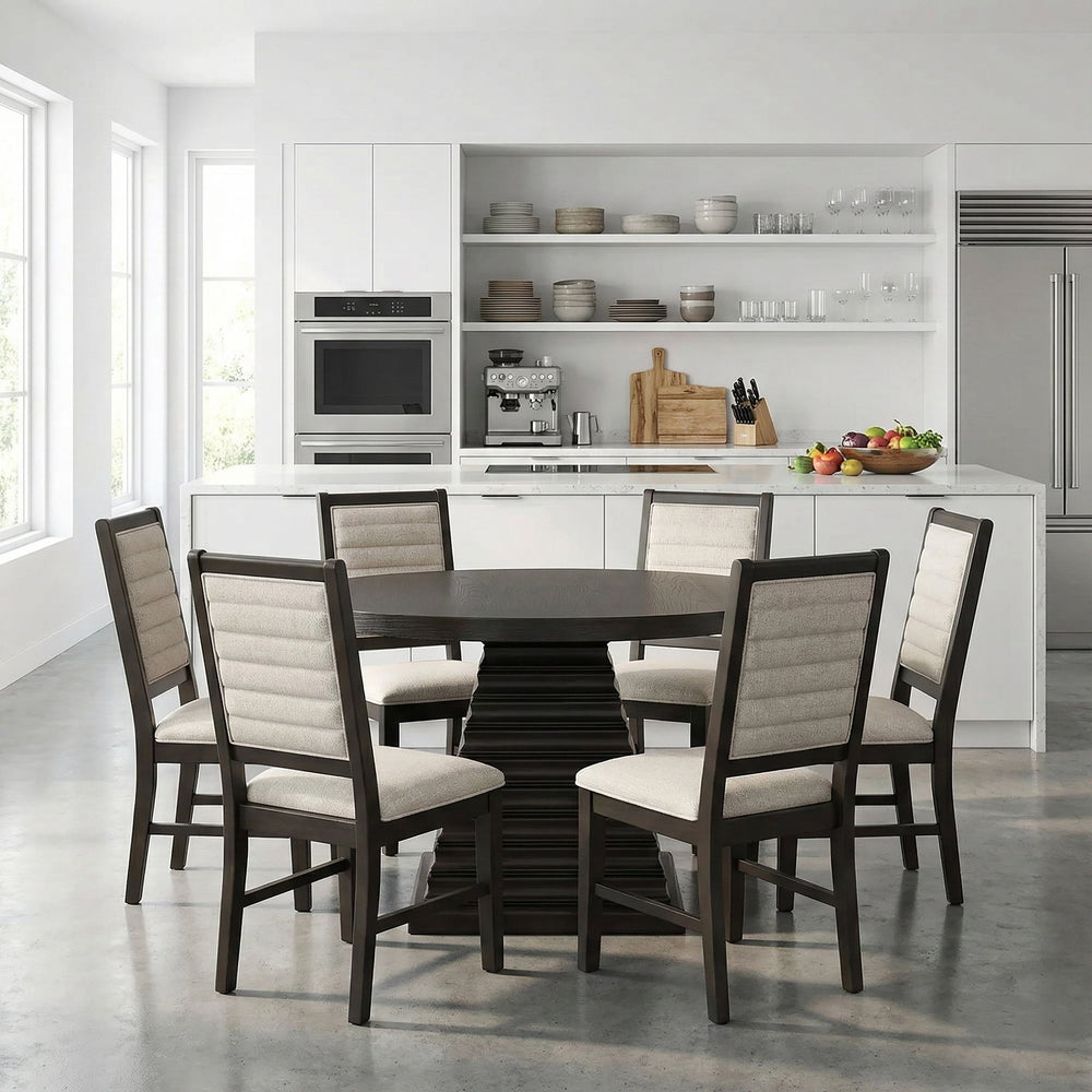 Plateau - 54" Round Dining Table Set Dark Brown 5 Pc. Table, 4 Chairs