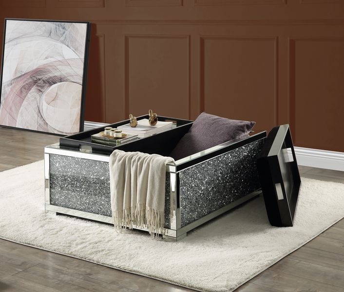 Noralie - Ottoman With Storage - Mirrored & Faux Diamonds