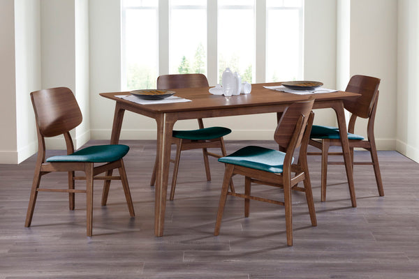 Oscar - 60" Dining Walnut Table Set Blue 5 Pc. Table, 4 Chairs