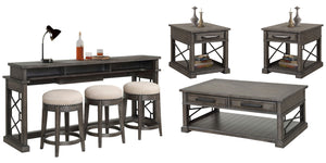 Sundance - Cocktail Table Set Dark Gray 7 Pc. Cocktail Table, 2 End Tables, Console Table, 3 Stools